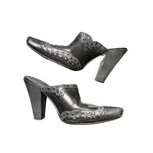Cole Haan G Series Nike Air Studded Black & Gray Leather Mules Size 8